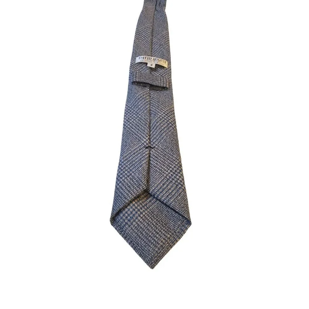 DAVID‎ AUGUST LA DESIGNER Luxury Tie Blue Gray Plaid Thick Silk & Wool Necktie